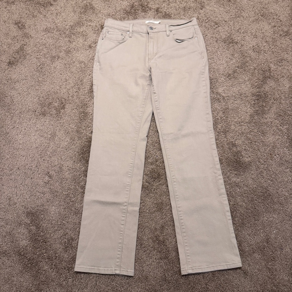 Levis 505 Jeans Womens 31 Beige Straight Leg Mid Rise Pockets Stretch Logo